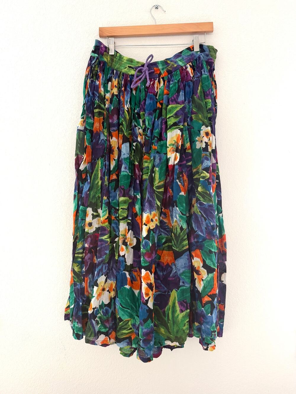BOOM Vintage 90s Floral Midi Skirt Size M Multicolor 100% Cotton Drawstring Boho